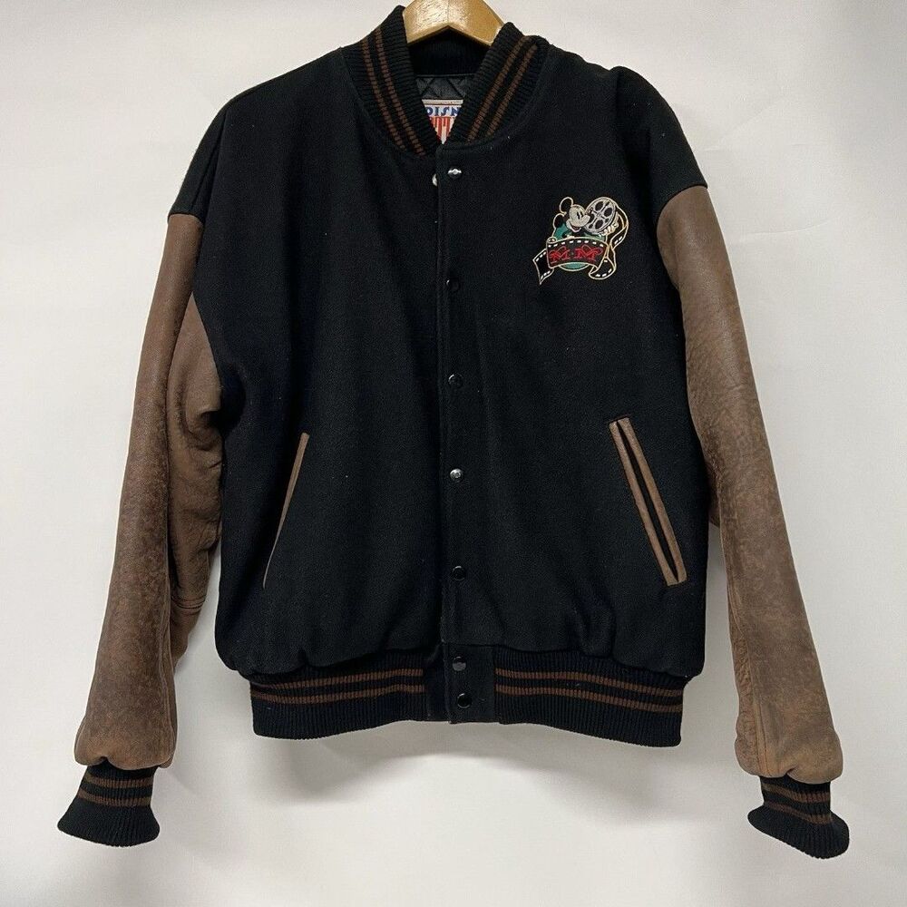 Vintage Walt Disney World Studio Varsity Leather Jacket  Large Embroidered Y2K